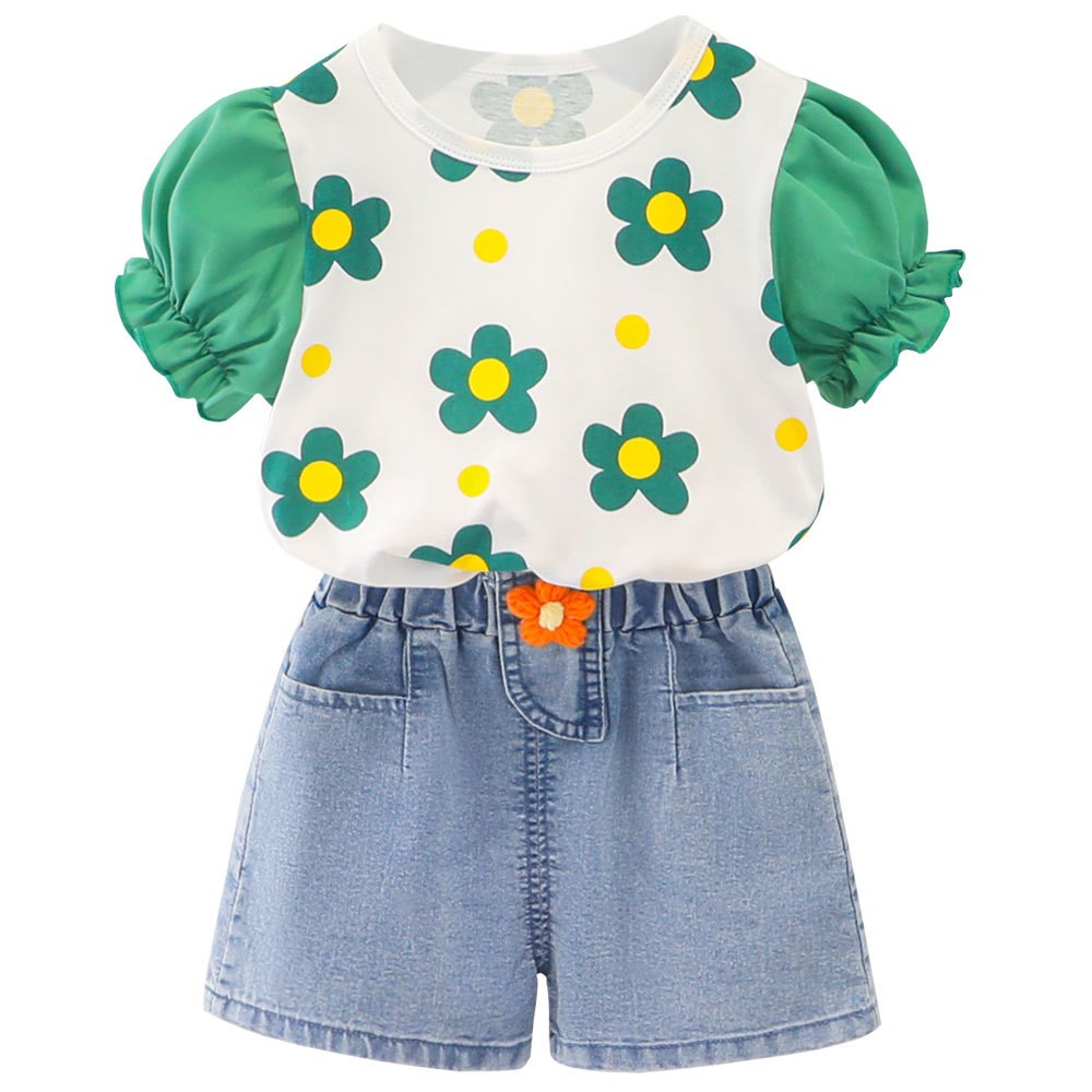 Girls suit 2022 new summer Korean style children's summer clothes baby girls small flower short-sleeved clothes two-piece suit