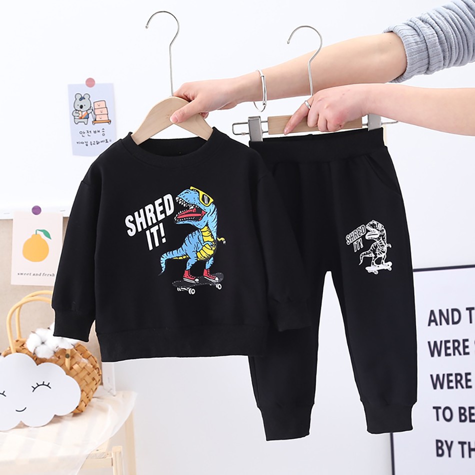 Baby Dinosuar Clothing Sets Boys Cartoon Long Sleeve Sweatshirt Tops Toddler Kids Girls Pants Suit Children Outfit