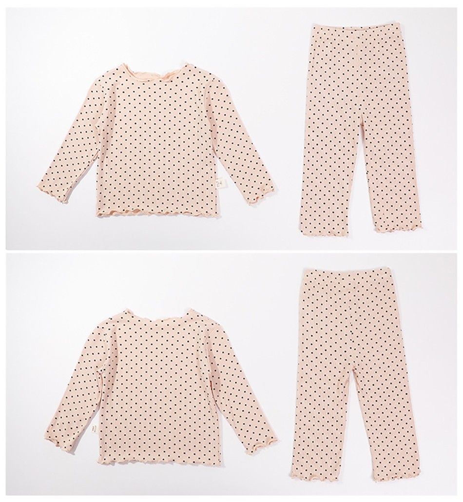 Autumn Winter New Baby Boys Girls Cute Polka Dot Pajamas Set Baby Kids Sweet Long Sleeve Ribbed Cotton 2pcs Clothes Suit