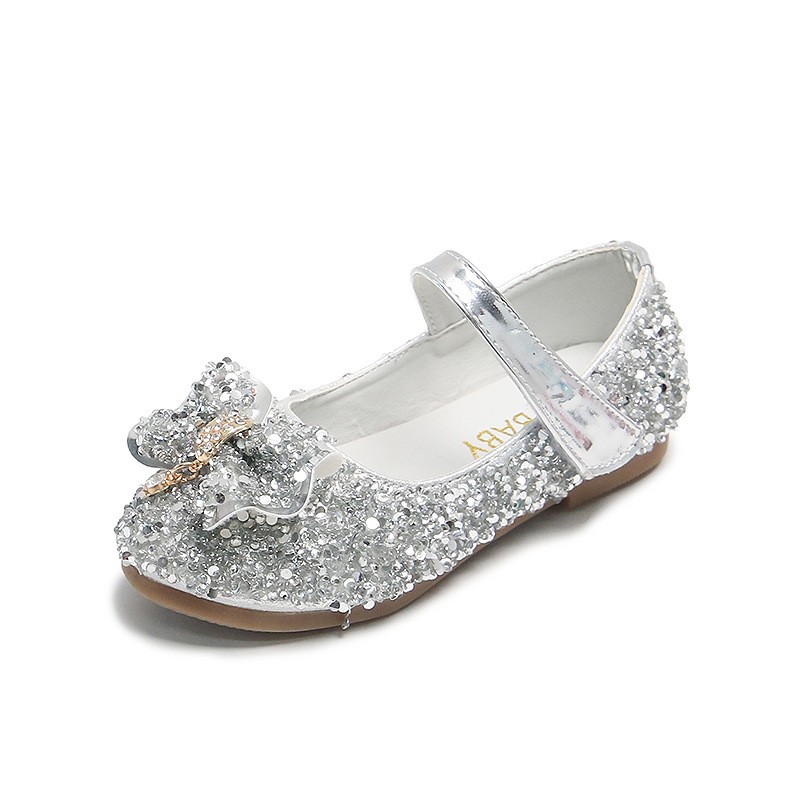 Fashion girls princess shoes bow sequins leather children shoes 2022 new spring wedding party dance round makeup mirror for kids