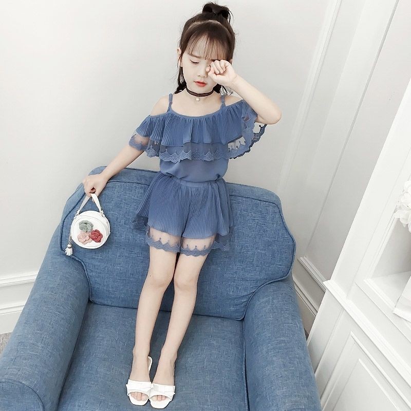 2022 Girls Clothes Summer New Sleeveless Suit + Polka Dot Cake Culotte Two Pieces Outfits Fashion Girls Clothes 4 -12 Air