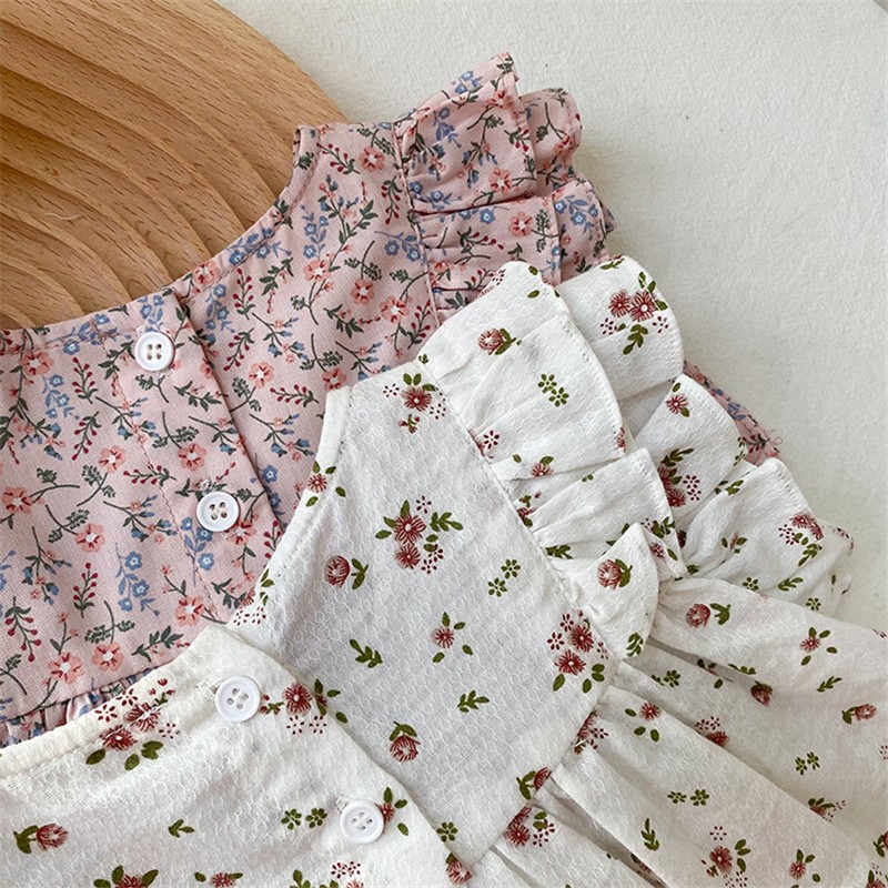 Korean Floral Children Dresses For 0-3Y Summer Cotton Girl Dress Toddler Sweet Princess Dress Toddler Baby Girl Clothes