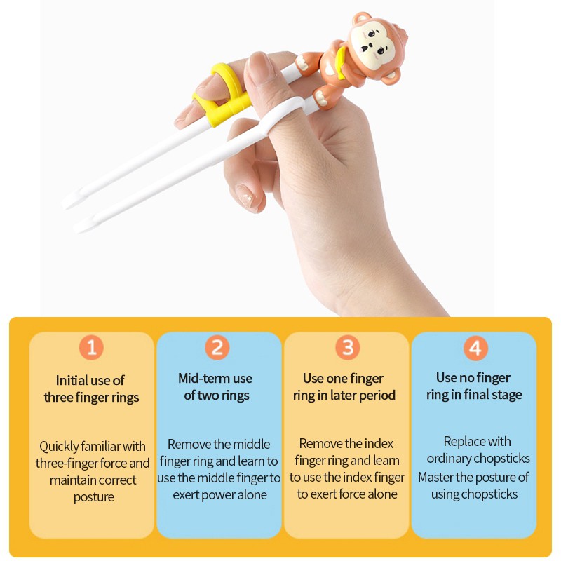 1 Pair Cartoon Learning Chop Sticks Reusable Training Baby Chopsticks or Feeding Spoon Tableware Learning Eating Set with Box