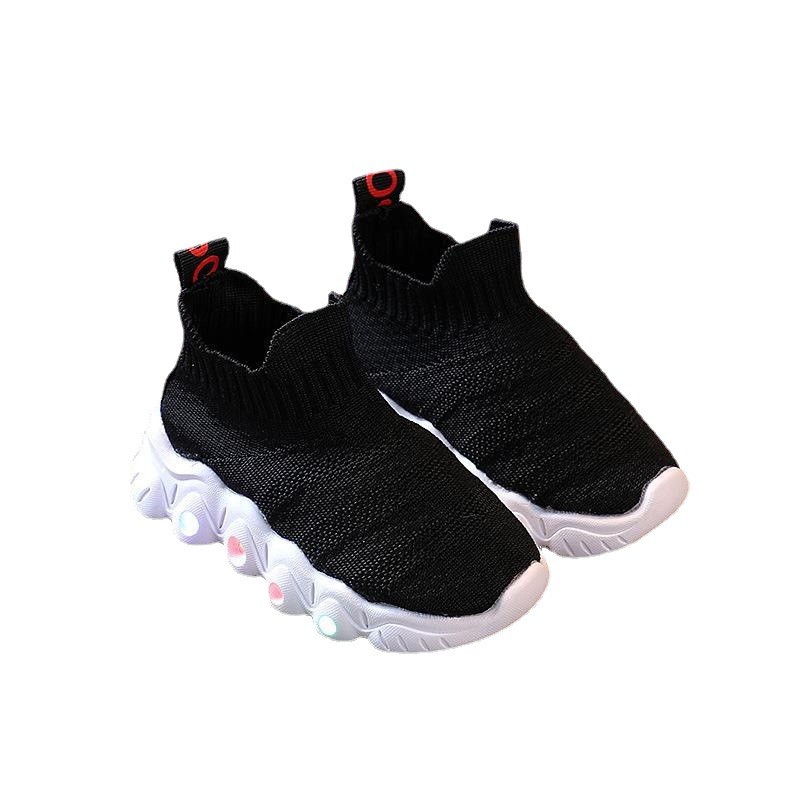 Boys Shoes LED Luminous Sneakers 2022 Spring New Children's Socks Shoes Girls Sneakers Breathable Mesh Light Kids Sneakers