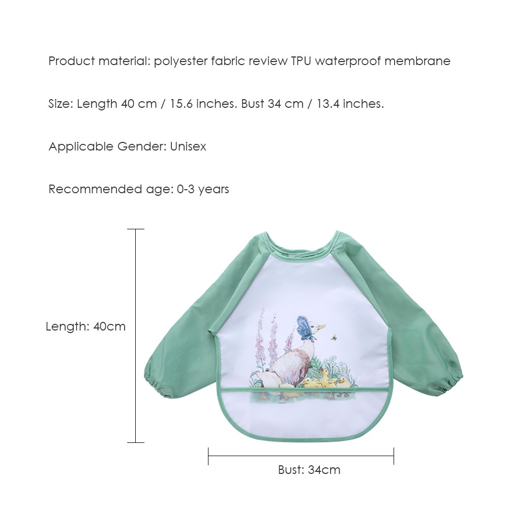 Long-sleeved waterproof baby bibs, cute animal, ergonomic curve design, burp board, smoky