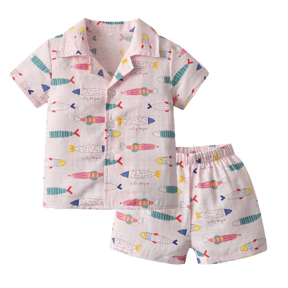 Pineapple Print Cotton Girls Sleepwear Kids Pajamas Sets Summer Short Sleeve Loafers Suits Girl Sets Summer Kids Clothes