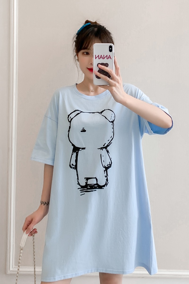 2096#2022 Summer Korean Fashion Cartoon Printed Cotton Maternity Tees Loose T-shirt Clothes for Pregnant Women Pregnancy Tops