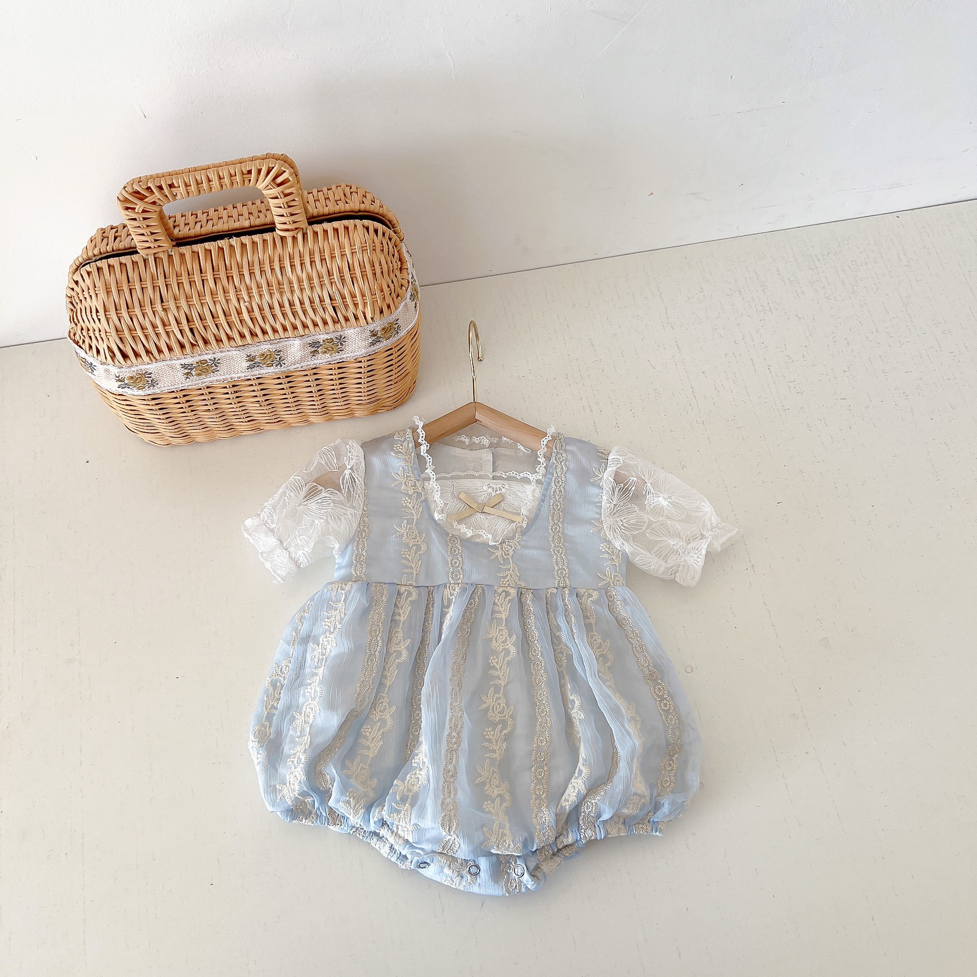 2022 Summer Retro Baby Girls Newborn Lace Lolita Clothes Cute Cotton One Piece Jumpsuits For Babies