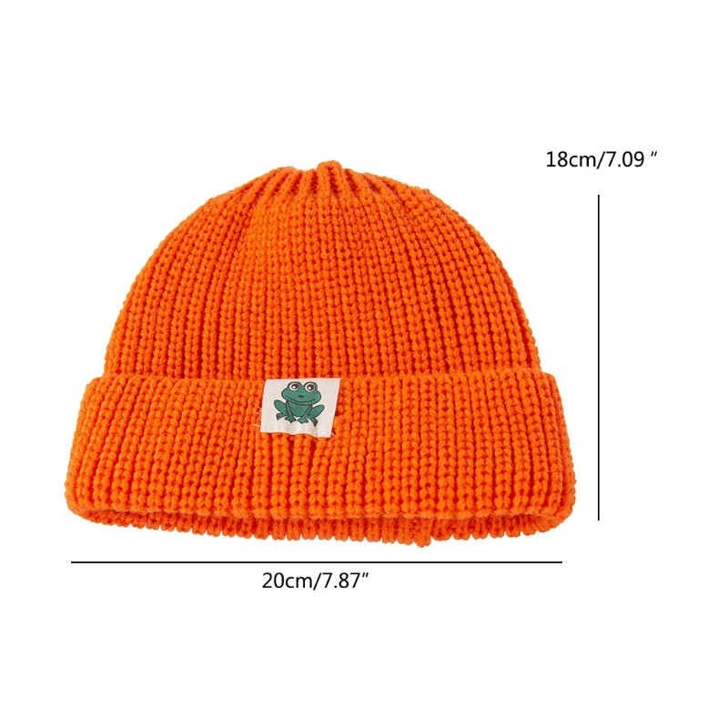 Autumn Winter Solid Color Baby Knitted Warm Hat Soft Casual Hemming Hat Kids Girls Boys Frog Label Beanies Clothes