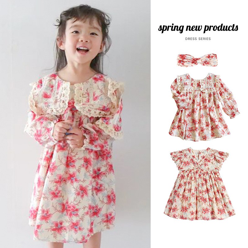 LM2022 Summer Girls Dress Ins European Style Girls Sweet Floral Sleeveless Lapel Lace Suspenders Children Tops Pants Suit