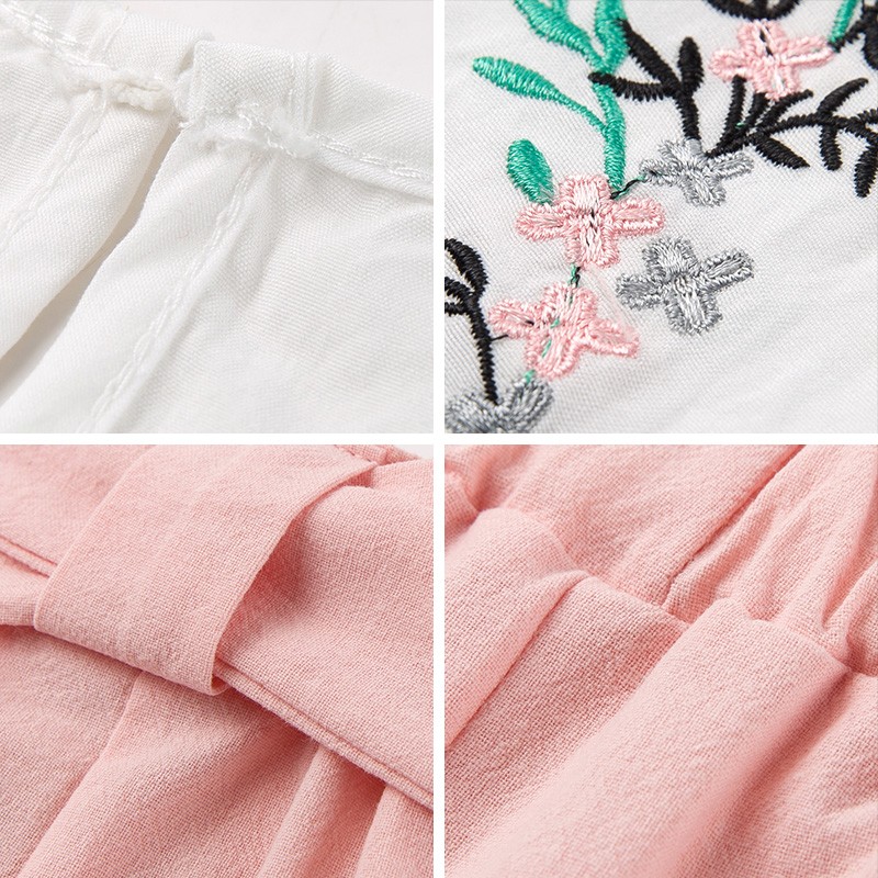 Menoea 2022 New Spring Summer Kids Girls Clothes Sets Fashion Flower Embroidery T-shirts+Bow Shorts 2Pcs Suits Children Clothing