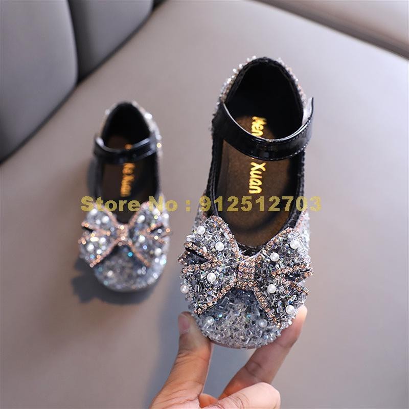 New Hot Sale Girls Bow Princess Sequins Rhinestone Children Dance Spring Autumn Flats Kids Shoes