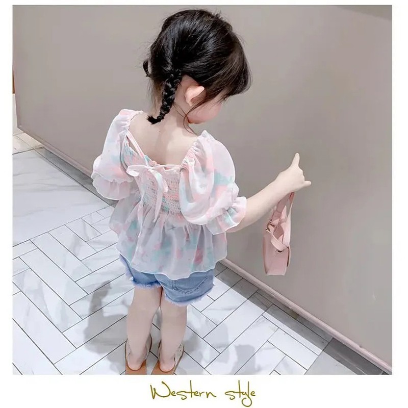 Girls Blouse Summer 2022 Children's T-shirt Girl Short Sleeve Floral Tops T-shirt Kids Fashion Baby Princess Clothes