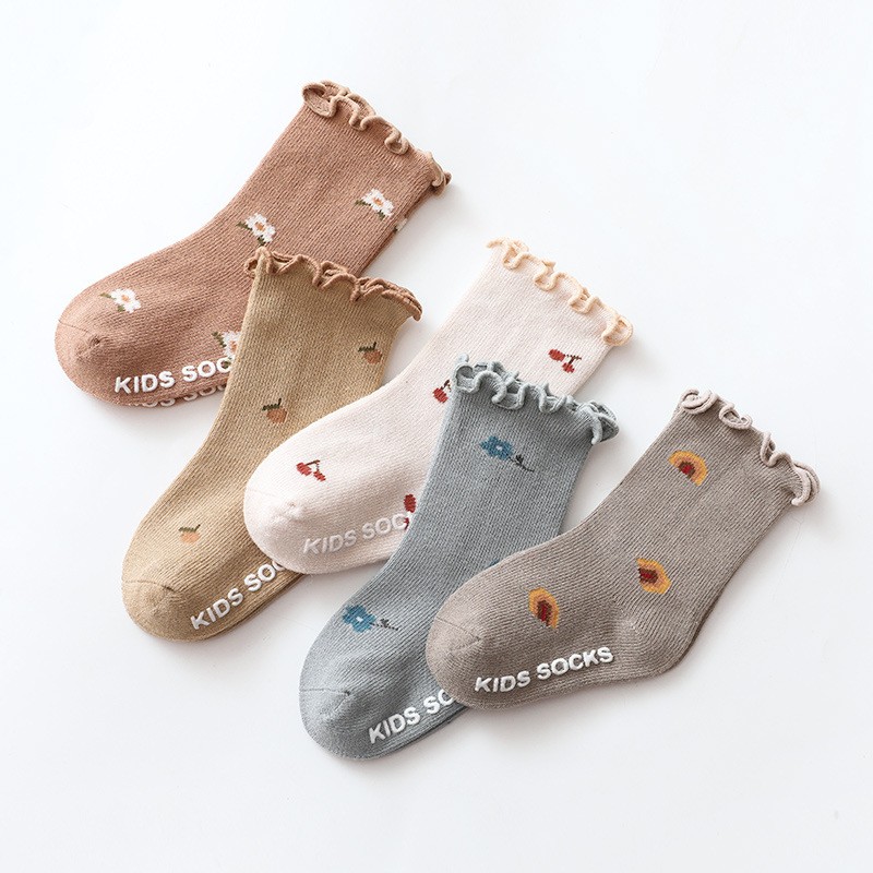 Floral Embroidery Mushroom Edge Socks Baby Socks Cotton Knit Kids Knee High Socks for Toddler Girls Children Tube Socks