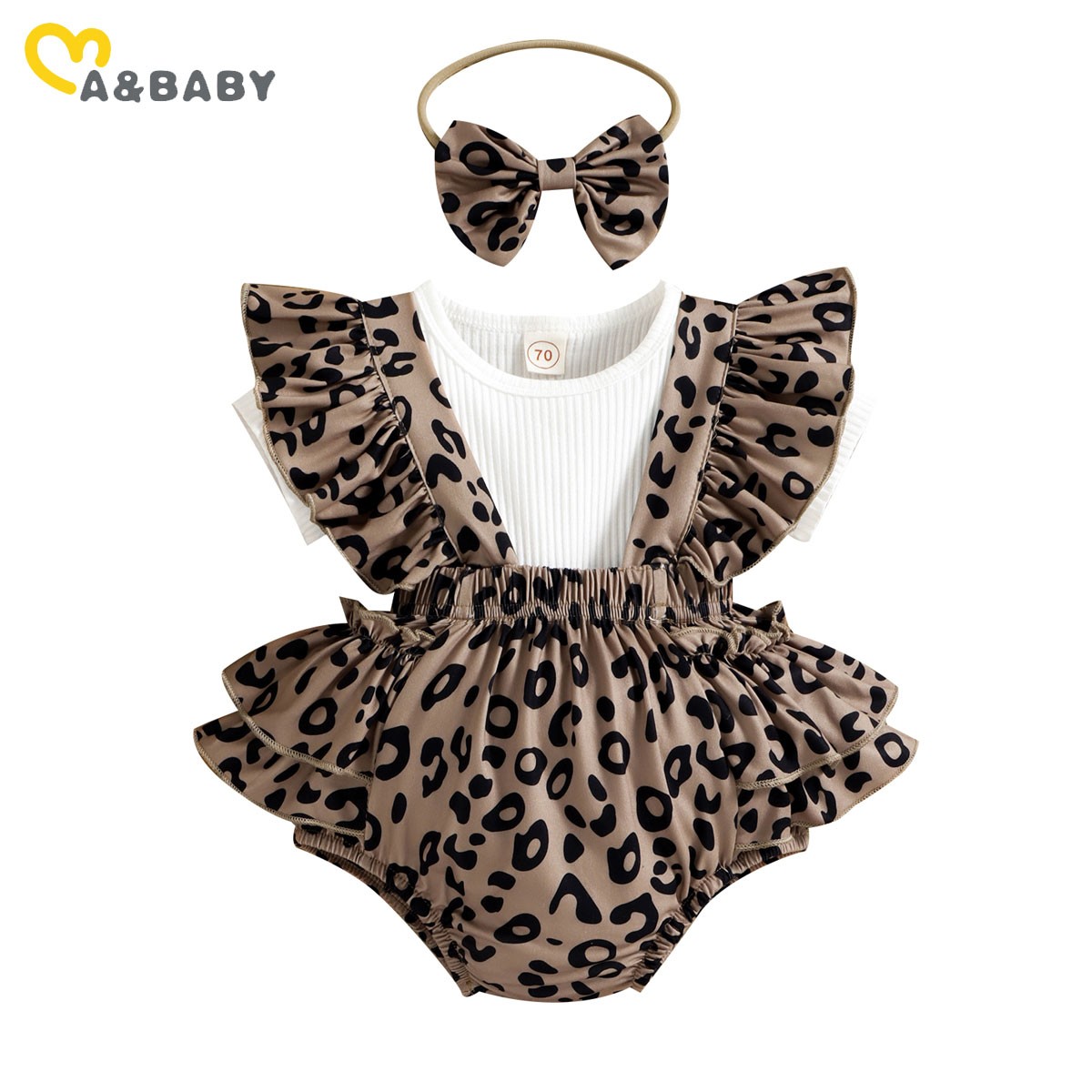 Ma&Baby 0-18M Newborn Infant Baby Girl Clothes Set Summer Knitted T-shirt Ruffle Leopard Shorts Overalls Outfits Costumes D01