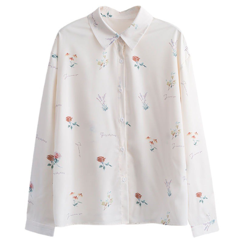 Sweet Flower Summer White Shirt Women Blouse Design Top Elegant Outerwear Long Sleeve Chiffon Female Shirt FLL0803