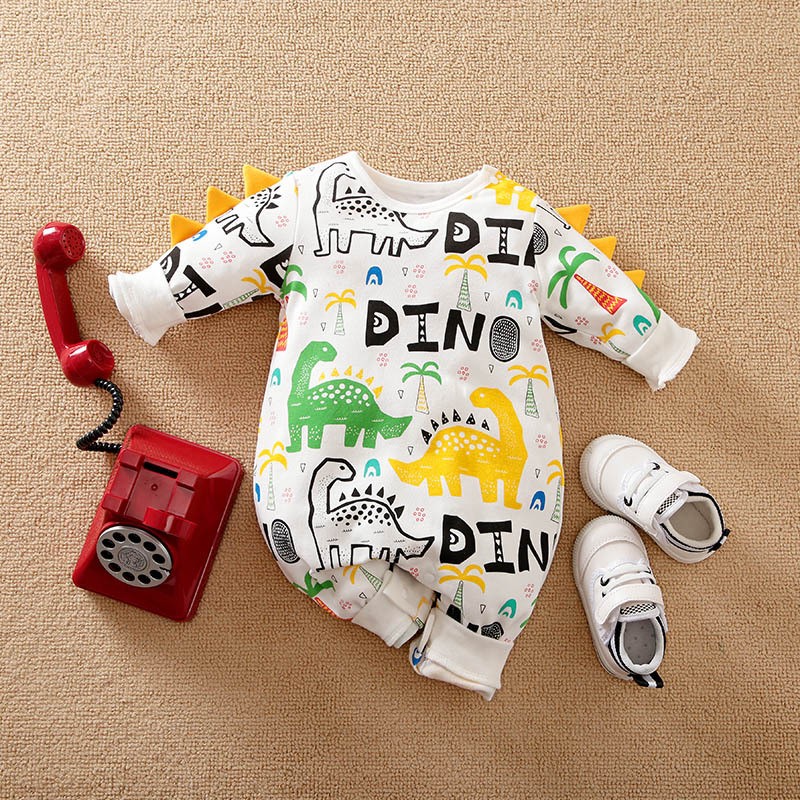 Baby boy clothes newborn onesie autumn and winter full print children warm cartoon dinosaur baby girl onesie crawling suit