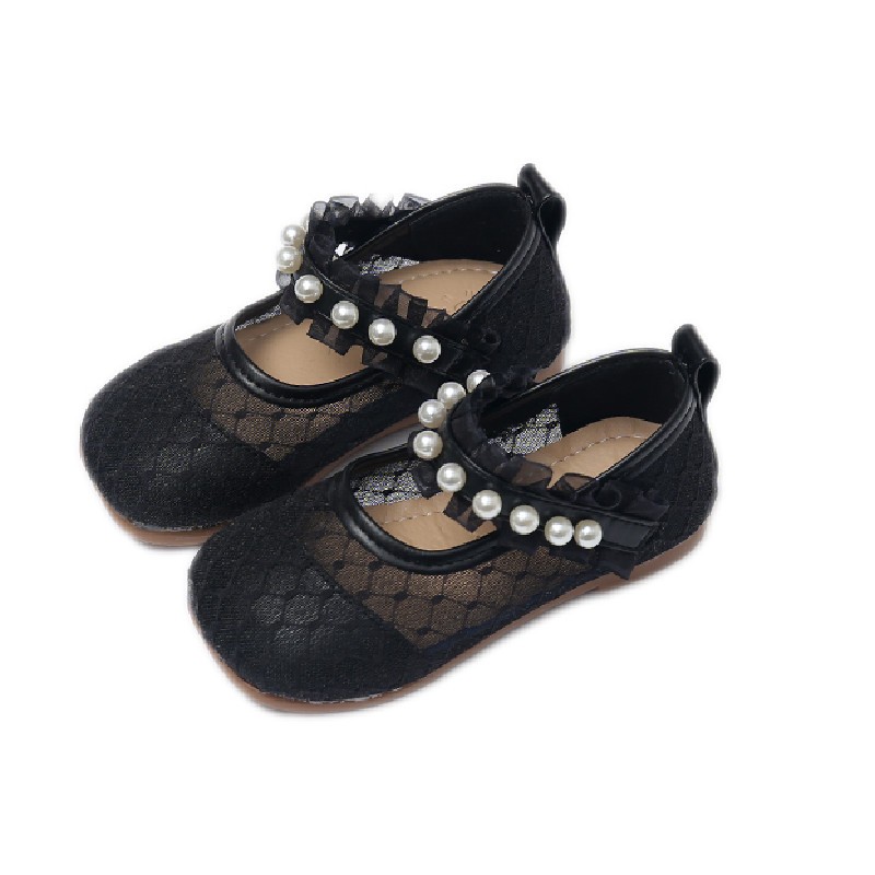 Girls Sandals Child Fashion Princess Pearl Net Surface Girls Shoes 2022 Pupils New Comfortable Single Shoes Baby Princess