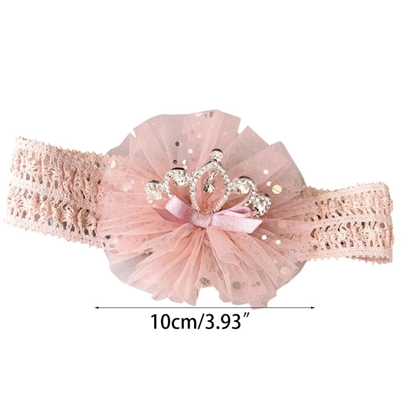 Infant Baby Hair Band Rhinestone Crown Headdress Baby Girl Mesh Elastic Headband Turban QX2D