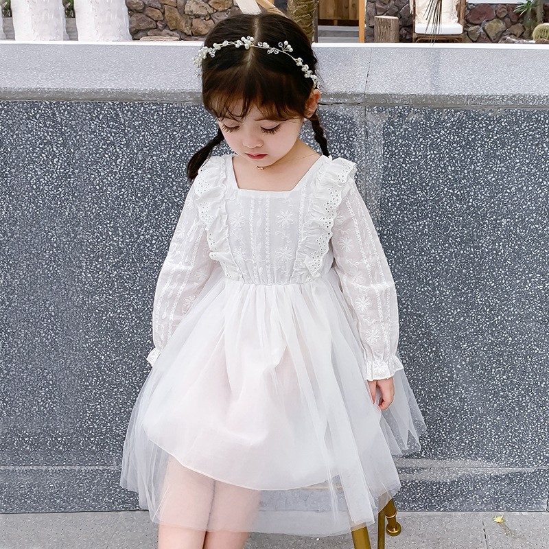 Autumn New Fashion Baby Girls Dresses Long Sleeve Chiffon Floral Princess Cute Dress Family Vacation Beach Kids Clothes 1-6 Years