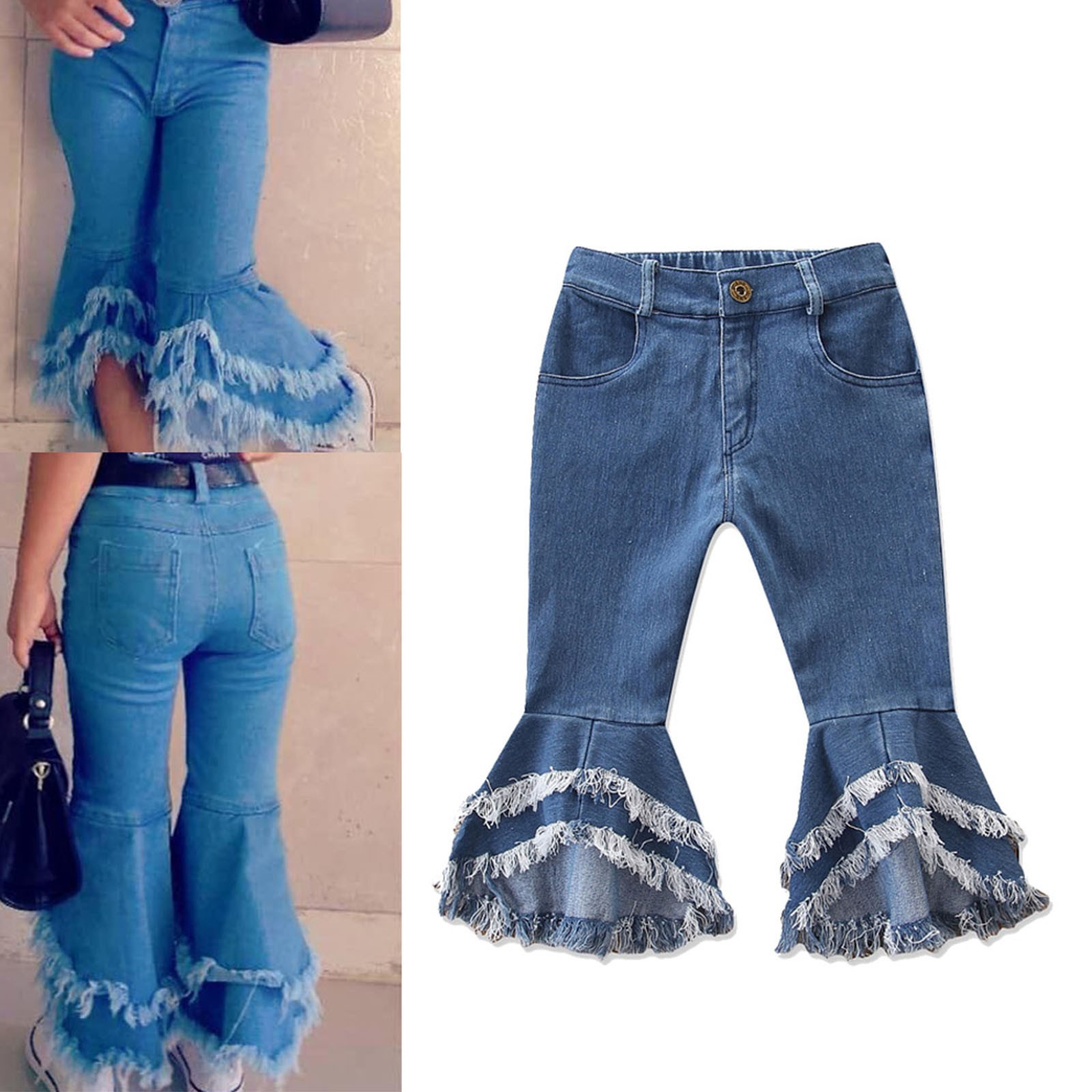 Spring All-match Girls Jeans Trumpet Elastic Waist Flared Pants Children Trousers Bell bottomed Jeans For Girl Clothing 2-7Years