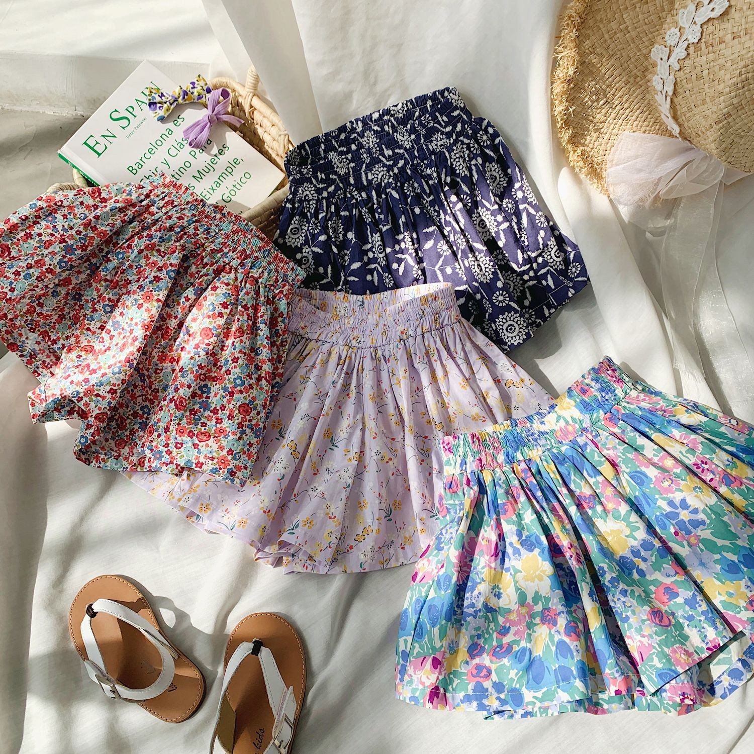 Korean children's floral shorts 2022 summer baby pant skirt fashion versatile children clothes kids clothing 90-140