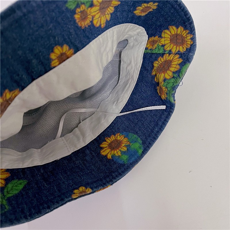 MILANCEL 2022 summer children's denim bucket hat sunflower print large brim hat