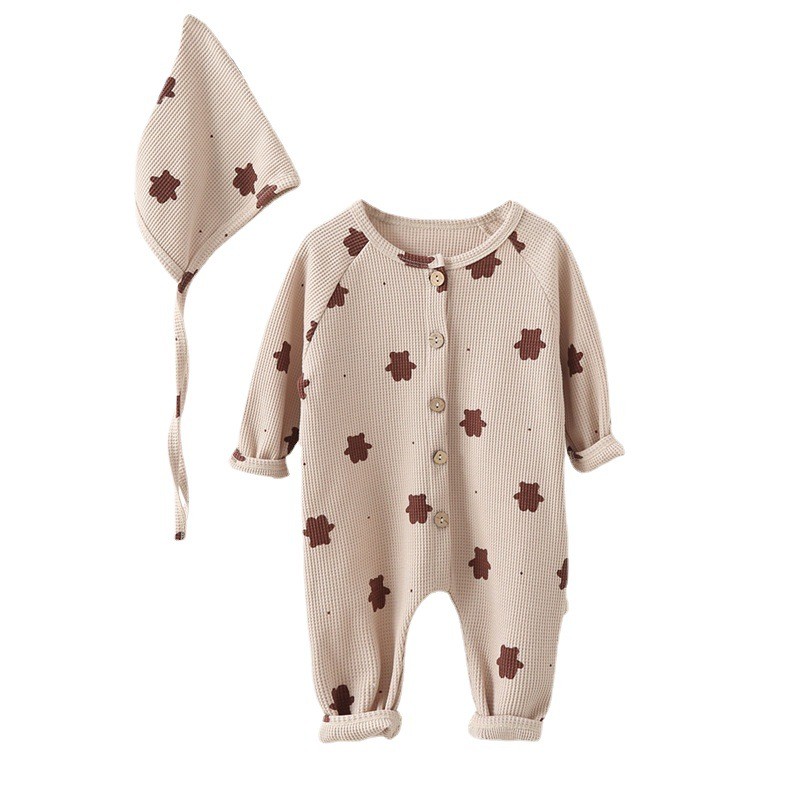 Newborn baby clothes baby clothes with hat print bear baby jumpsuit long sleeve boy and girls autumn jumpsuit bodysuit