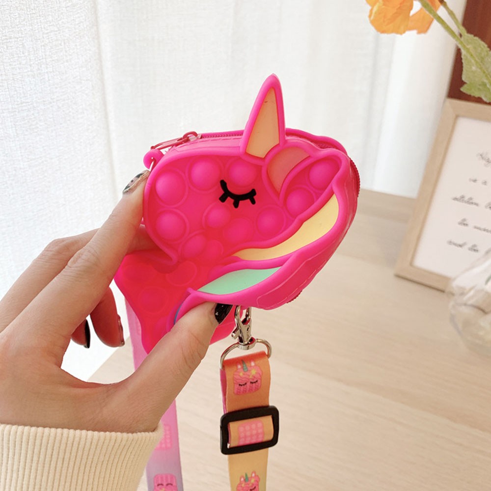 Bear Leader Unicorn Silica Gel Children Crossbody Coin Purse Portable Card Bag Push Bubble Anti-stress Reliever Fidget Toys Kids