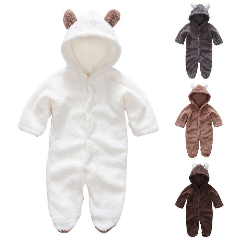 Winter Baby Clothes Flannel Infant Boy Clothes Cartoon Animal Bear Ear Romper Jumpsuit Warm Newborn Toddler Casual Baby Costume