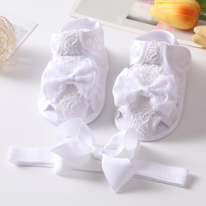 Etosale Cute Baby Walking Shoes 0-18M Newborn Baby Girls Shoes + Headband Set Infant Soft Sole Bowknot Princess First Walkers