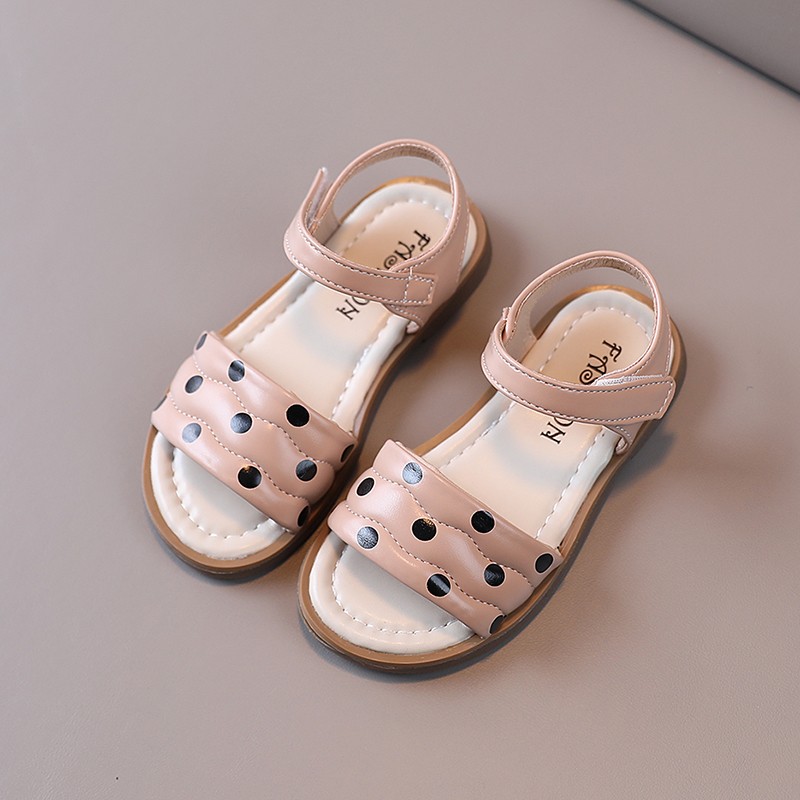 Summer Sandals for Girls Poca Dot Three Colors Breathable Rubber Sole 21-36 Baby Toddler Girl Sliders Soft Leather Kids Flats