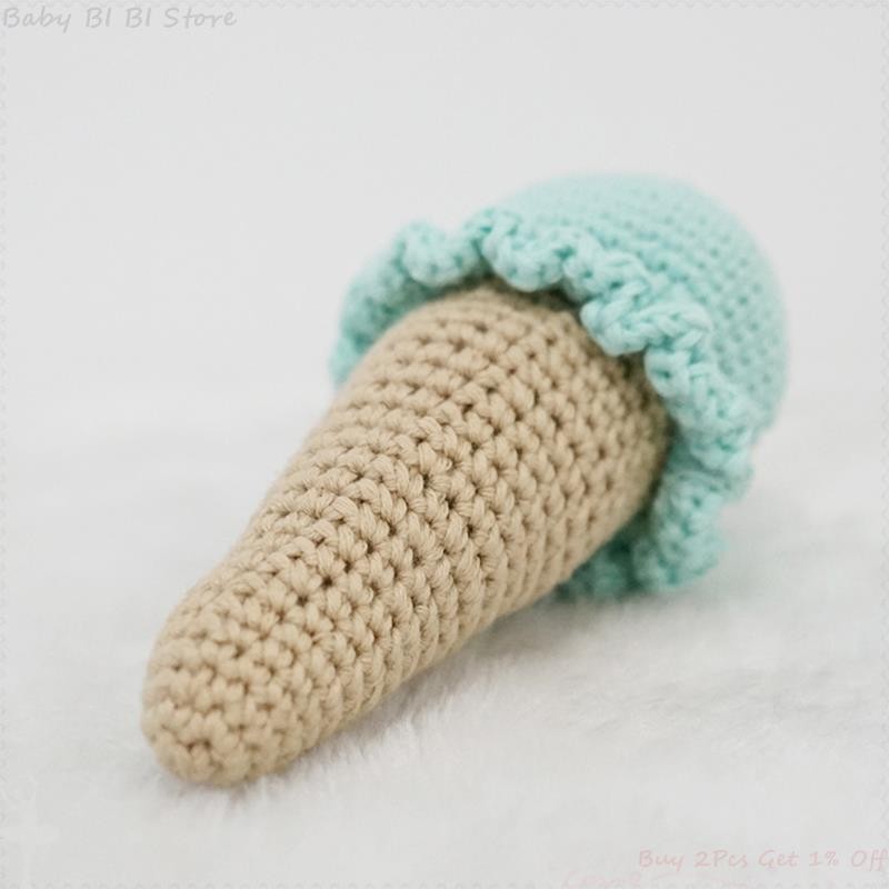 1pc DIY Crochet Ice Cream Rattle Toy Baby Teether Infant Teething Nursing Knitting Rattle Educational Montessori Toy