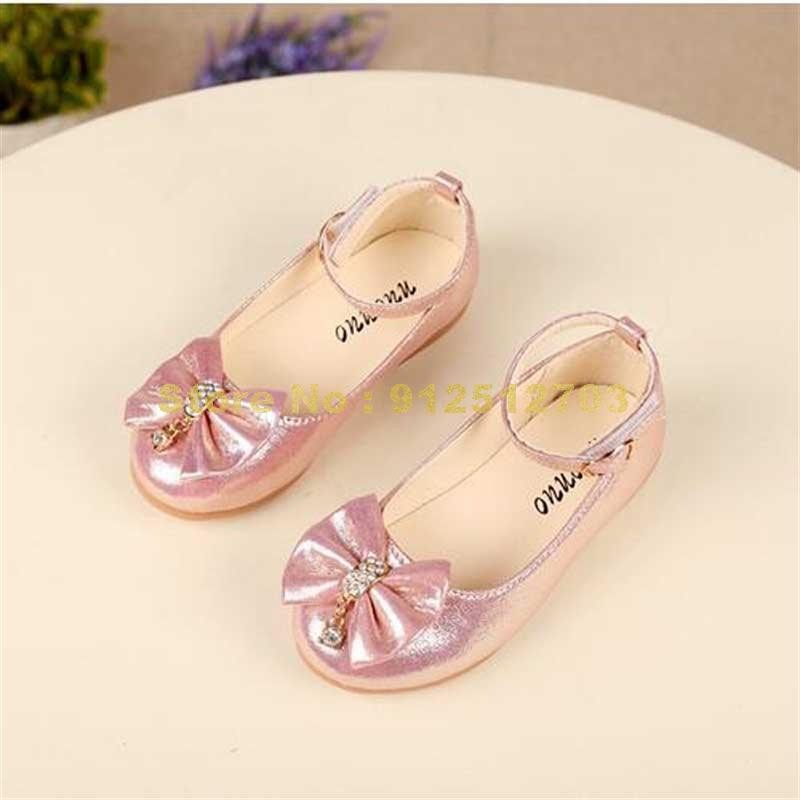 New Autumn Girls Leather Children Girls Toddler Princess Bowknot Sneakers Pearl Diamond Single Kids Dance Shoes