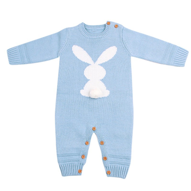 0-24M Newborn Cute Knitted Bunny Tail Patchwork Romper for Baby Boys Girls Weave Long Sleeve Jumpsuit Outfits Clothes