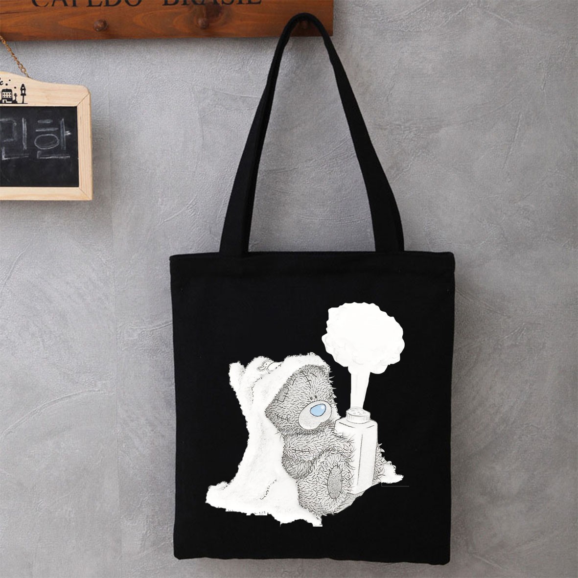 Women Cartoon Anime Bear Shopping Bag Shopper Foldable Reusable Canvas Handbag Harajuku Style Student Bag Canvas Tote Bag Newest