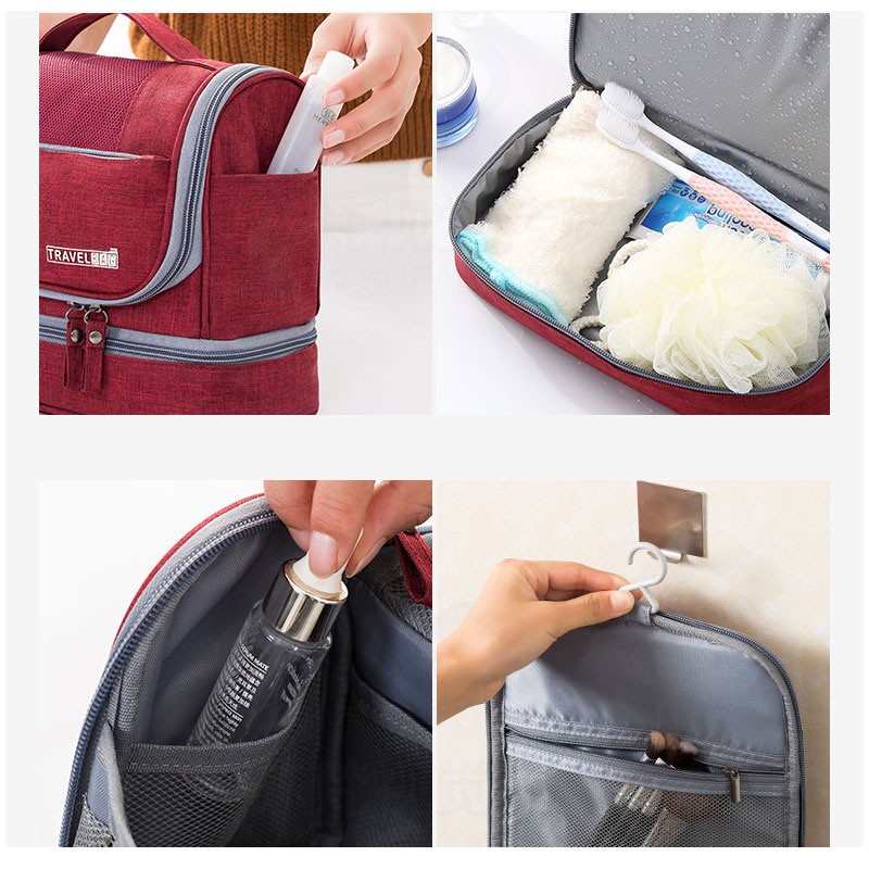 Travel Wall Mount Toiletry Bag with Hook and Handle Waterproof Cosmetic Bag Dop Kit for Men Women Makeup Case Organizer