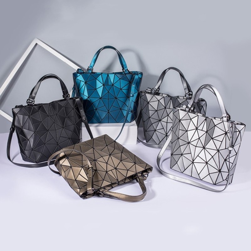 Women's Top Handle Handbag Hologram Matte Frosted High Quality Geometric Bucket Bag Feminine