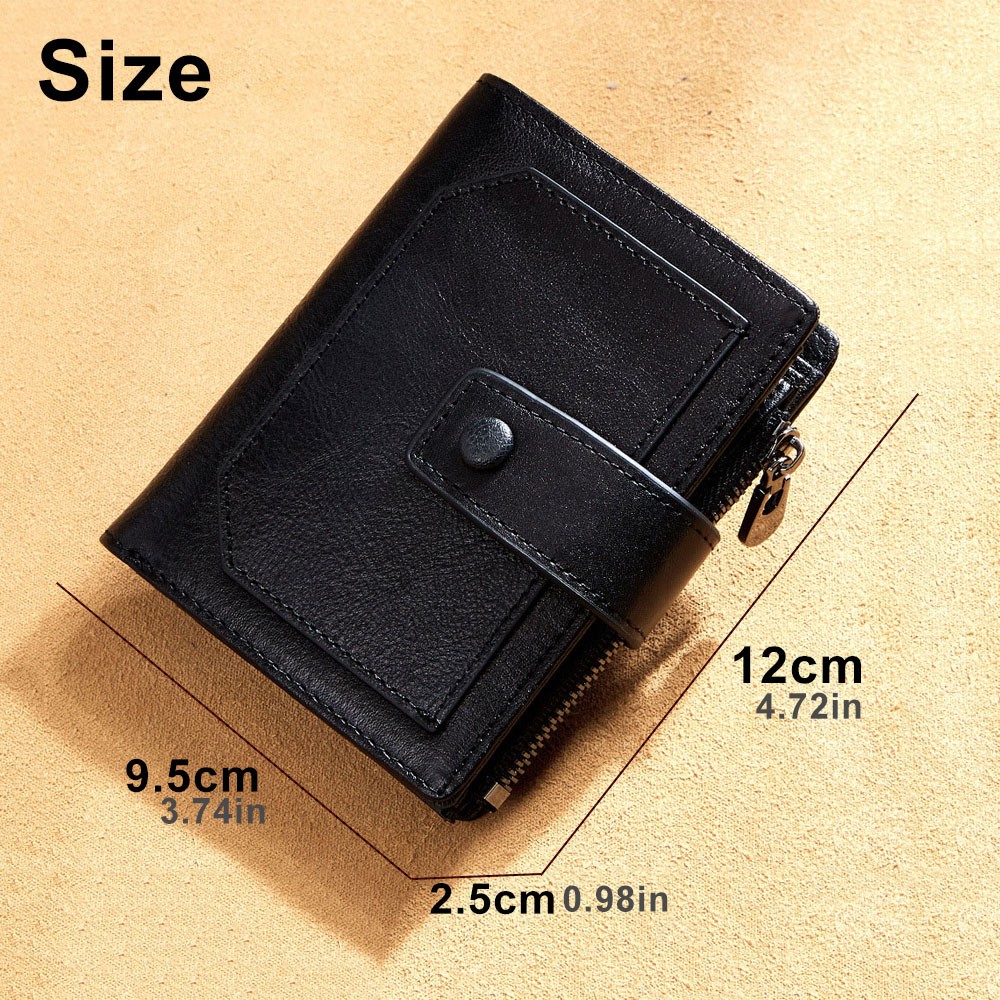 Vintage Men's Genuine Leather Wallet RFID Blocking Trifold Short Multifunction Money Clip Large Capacity Zipper Coin Purse