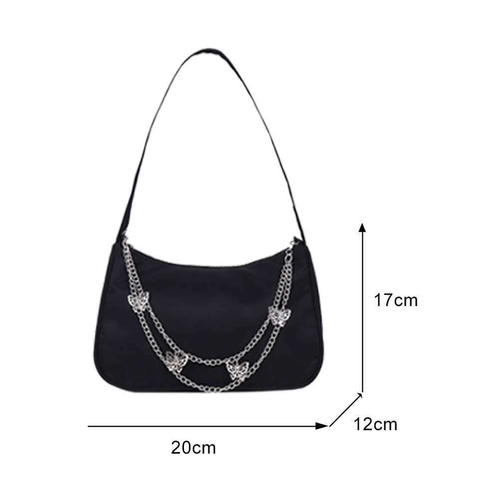 Fashion Women PU Leather Small Shoulder Bag Underarm Ladies Vintage Butterfly Chain Pure Color Zipper Small Wallet Handbag