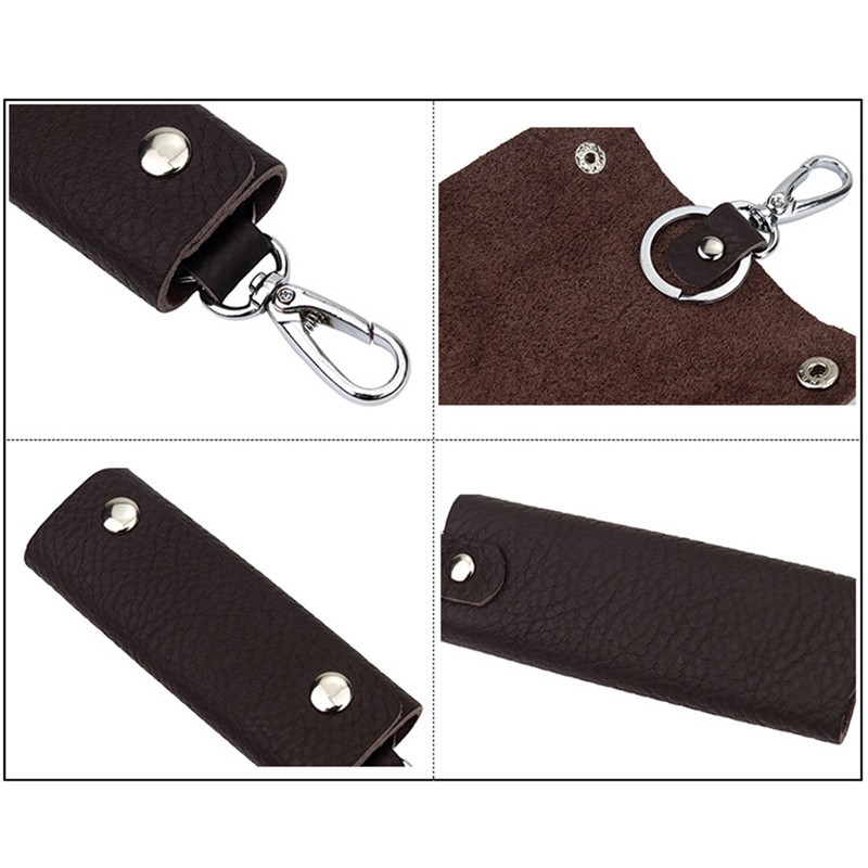 Portable High Quality Leather Key Case Double Snap Button Handmade Durable Simple Practical Color