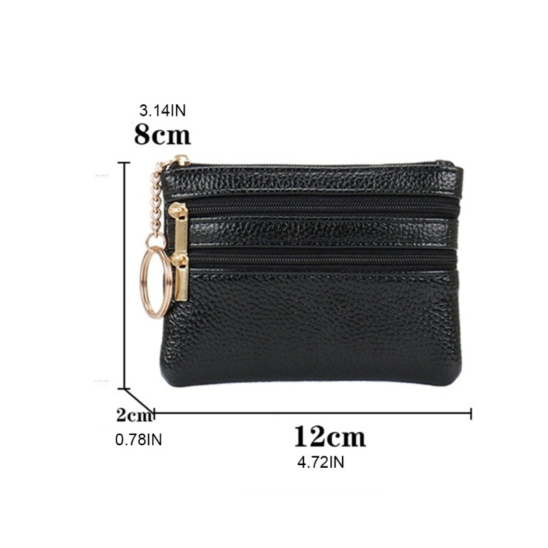 Women PU Leather Mini Coin Purse Three Zippers Card Key Holder Money Bag Female Girls Solid Color Mini Clutch With Keyring