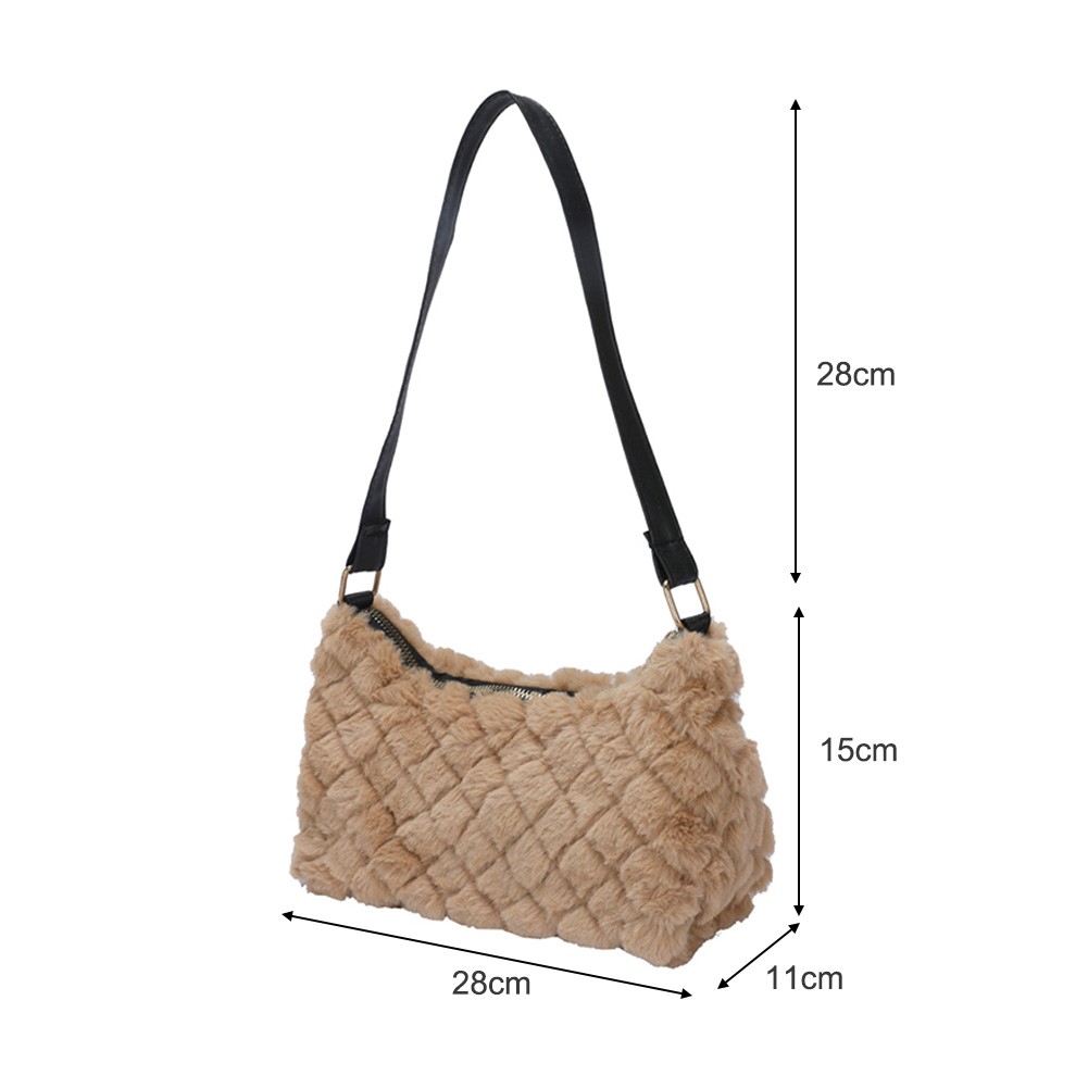 Women Fashion Plush Faux Fur Bag Diamond Lattice Shoulder Bag Autumn Winter Zipper Cloud Pure Color Brand Designer Handbags