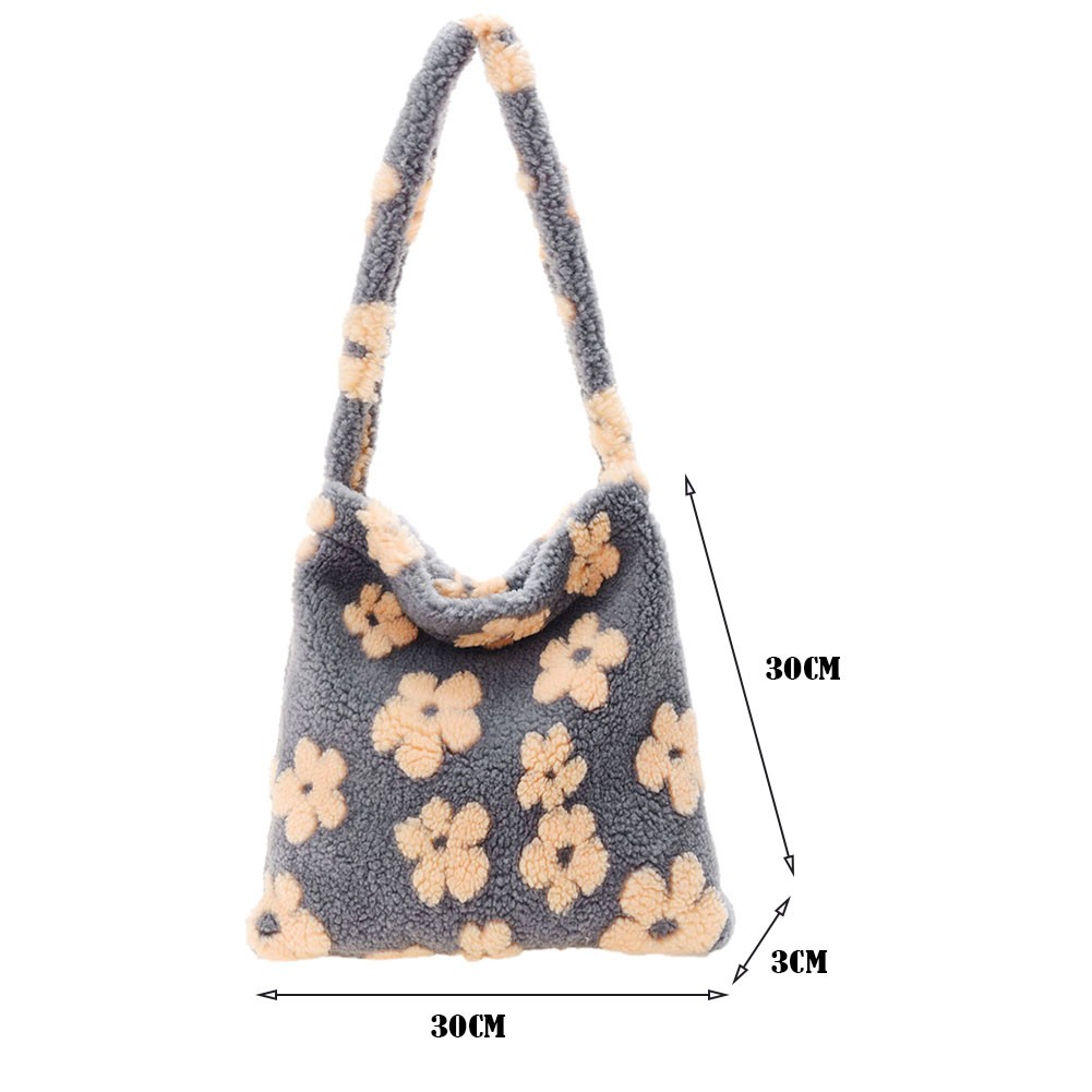 Stylish design plush flower pattern women tote bag handbags shoulder bag ladies large capacity simple fashion female bag