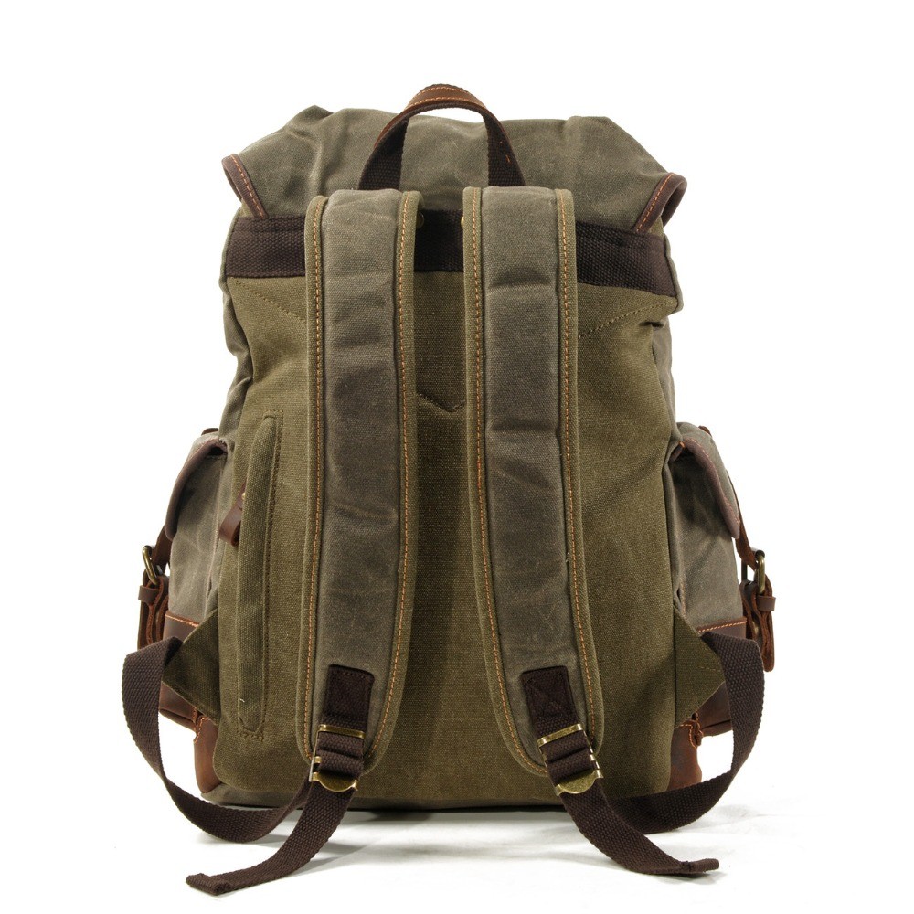 Men's Leather Backpack Large Capacity Tarpaulin Vintage Backpack For School Hiking Travel