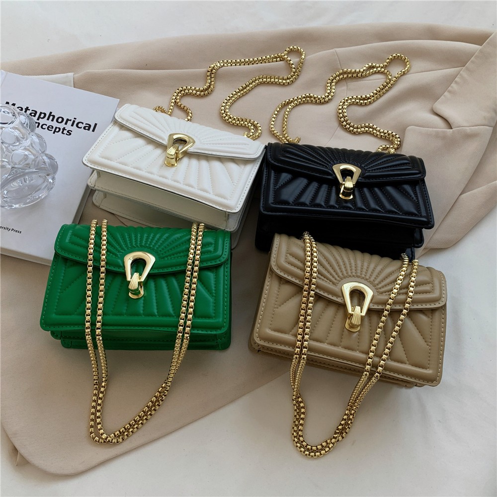 Burminsa Trendy Embroidery Small Chain Shoulder Crossbody Bags for Women Brand Designer Turn Lock Flap Ladies Handbags Ins 2022