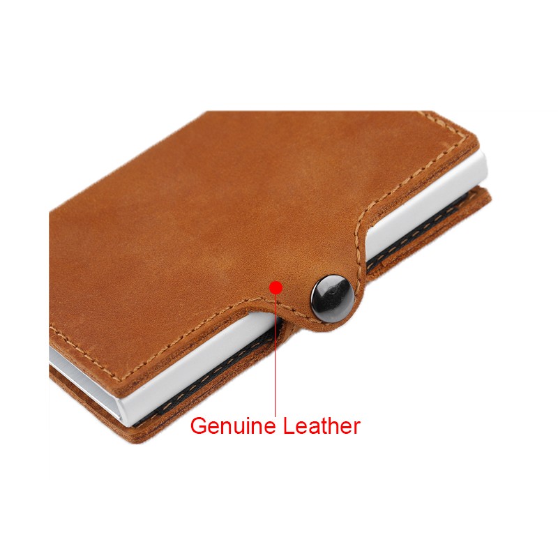 Genuine Leather Men Wallet Small Wallet With Rfid Lock Aluminum Card Holder Slim Male Wallet