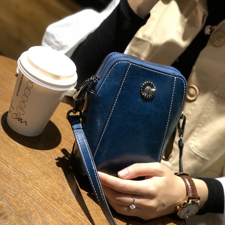 Genuine Leather Mobile Phone Cover Women Messenger Bag Cowhide 2022 Shoulder Bag Oil Wax Skin Small Square Box Purses Crossbody