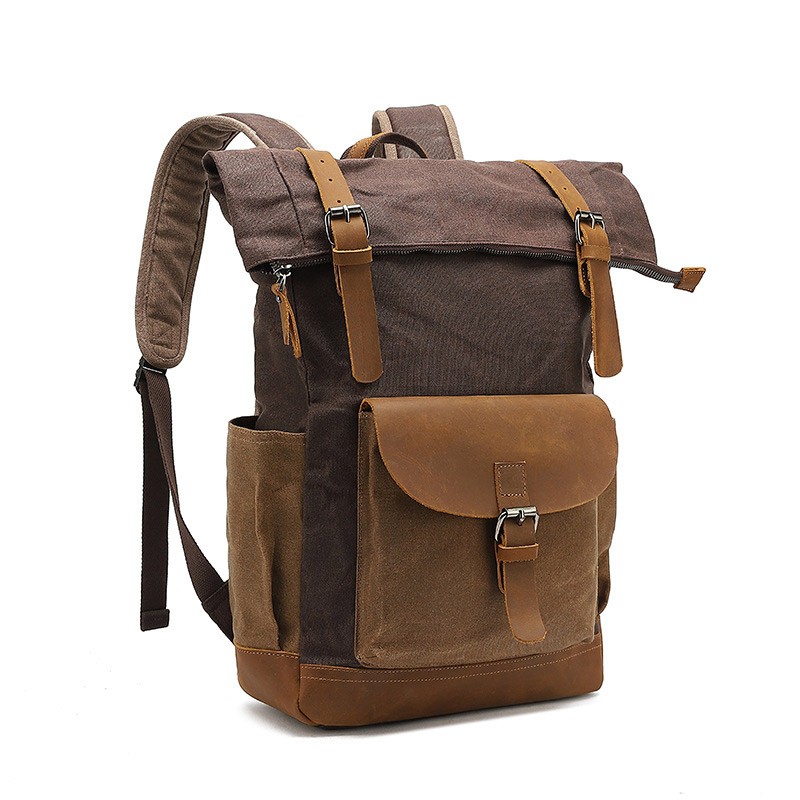 Classic Canvas Backpack For Men Canvas Leather Backpack For Hiking Travel School Backpack