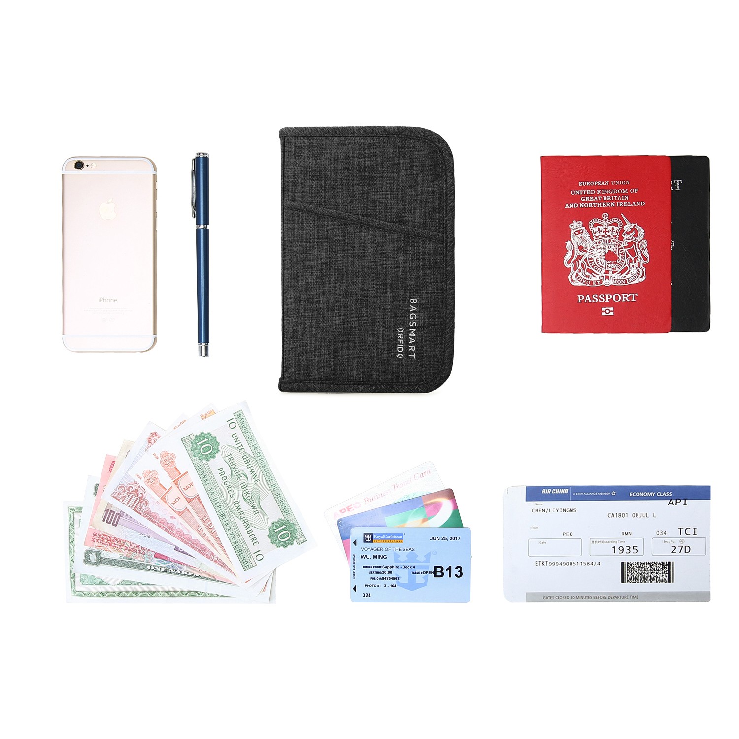 BAGSMART Waterproof Anti-theft Passport Holder Travel Wallet Large Credit Card Wallets Organizer Travel Accessories Bag Black